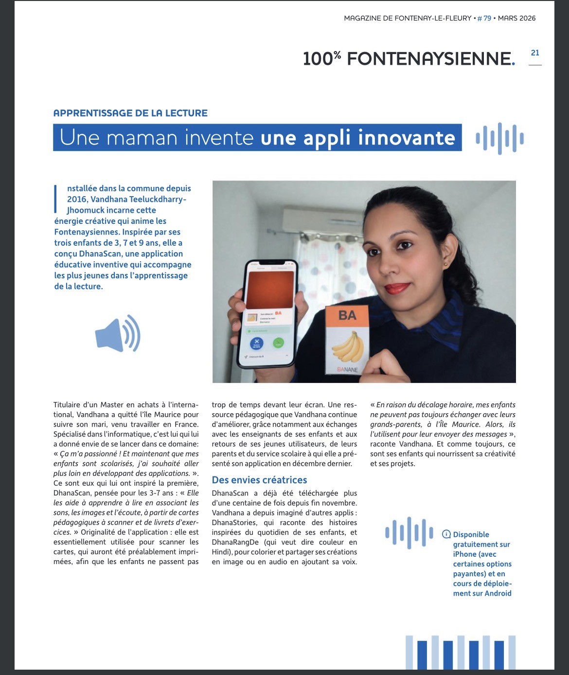 Article du magazine de Fontenay-le-Fleury présentant DhanaScan